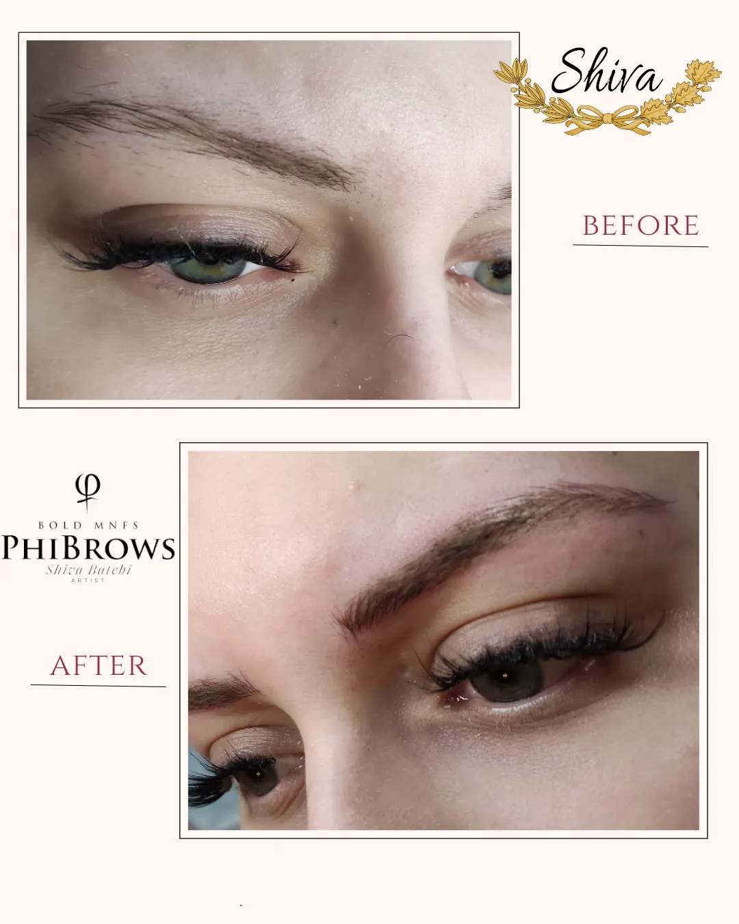 Microblading Vorher-Nachher-Vergleich einer Augenbrauen-Pigmentierung im Kosmetikstudio in Mannheim.